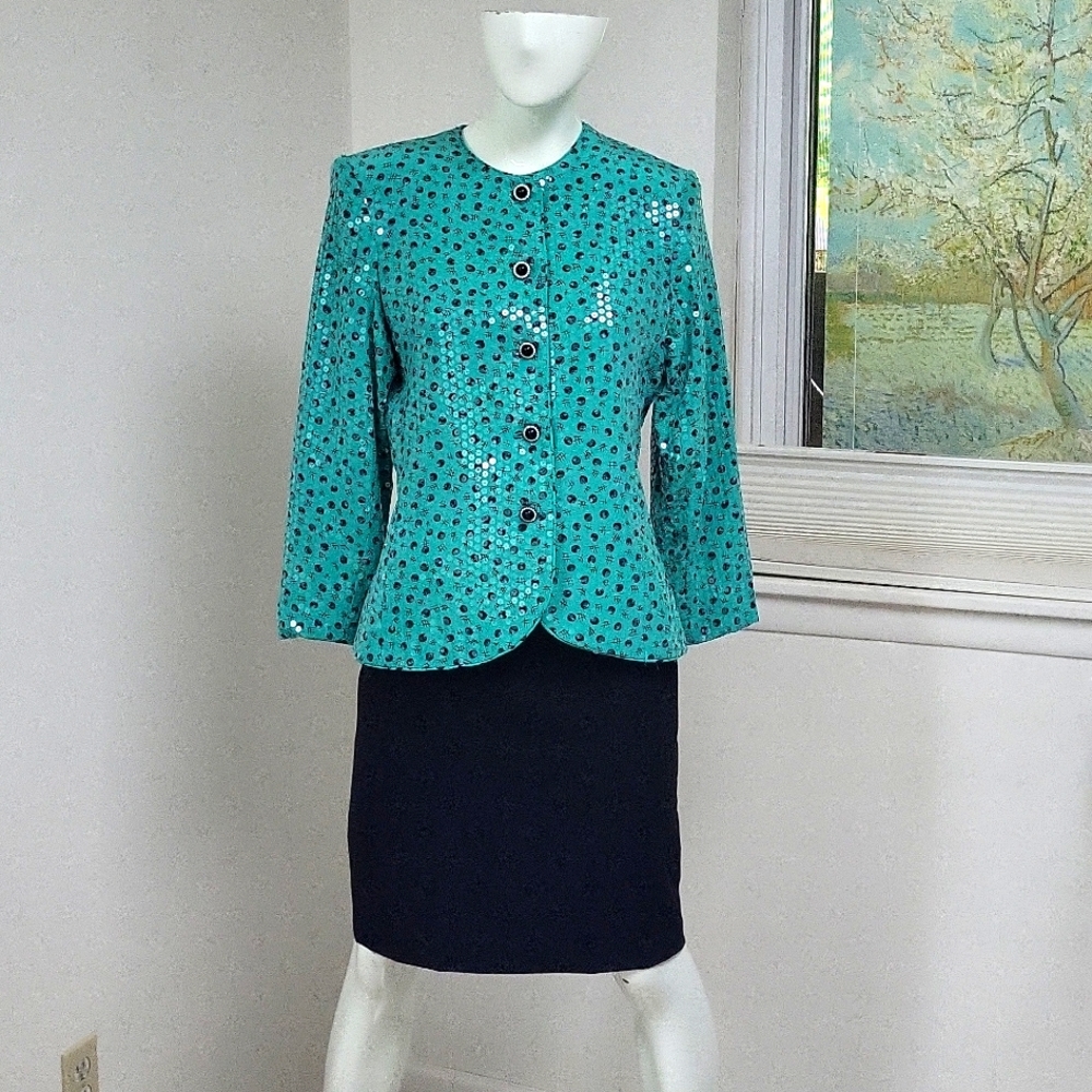 SAKS FIFTH AVE RICKIE FREEMAN TERI JON VINTAGE SEQUIN BLAZER